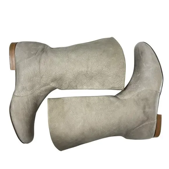 Delphine Conty Slouchy Boots Size 9 Flat Pull on Mid Calf Pebbled Leather Gray - Picture 7 of 10